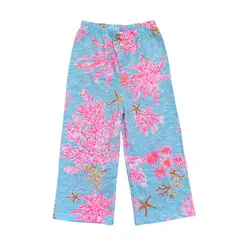 RED CARROT - Pantalon palazo niña jersey celeste flores fucsia