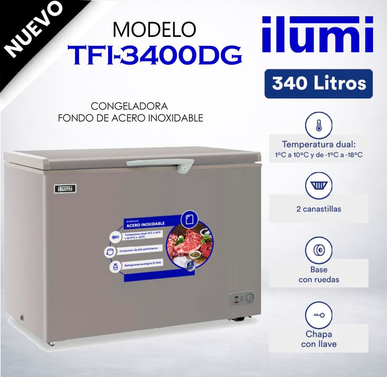 TFI-3400DG - Congelador Horizontal Con Tina De Acero Inoxidable 340Lt Silver