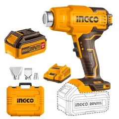 INGCO - Pistola de Calor 20V 550°C Inalámbrica + Batería 4Ah