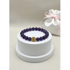 GENERAL - Pulsera de Amatista con Dije Reversible San Benito Acero Dorado