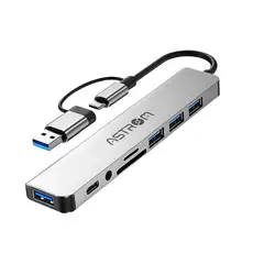 ASTROM - Puertos Múltiples AluminioABS 8 en 1,1PuertoUSB 3.0, 3Puertos USB2.0,1PuertoTipo C AST MH2381