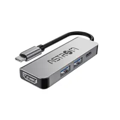 ASTROM - Puertos Múltiples AluminioABS 4 en 1,1PuertoUSB 3.0, 1Puertos USB2.0,1PuertoTipo C AST MH 2341HDMI