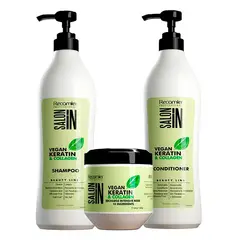 SALON IN - Shampoo, Acondicionador y Mascarilla Vegan Keratin Collagen 1000 ml