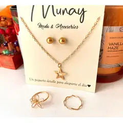 GENERICO - Collar y aretes de perla mas 2 anillos Beauty trhee