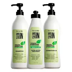 SALON IN - Shampoo, Acondicionador y Tratamiento Vegan Keratin Collagen 1000 ml