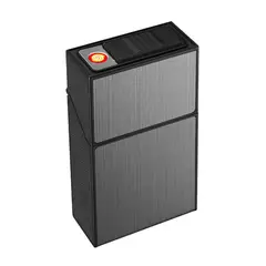 GENERICO - Porta Cigarrera Estuche + Encendedor Incandescente Negro Gris