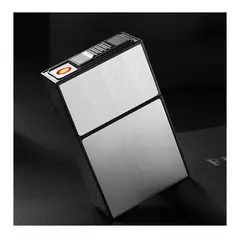 GENERICO - Porta Cigarrera Estuche + Encendedor Incandescente Negro Gris