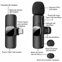 GENERICO - Micrófono Inalámbrico Lavalier - Solapero Entrada Tipo C Ideal para Video y Vlog