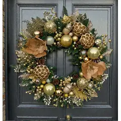 BOSQUE INVERNAL DECORACION ECO ALTERNATIVA - Corona Navideña Dorada Gran Lottus