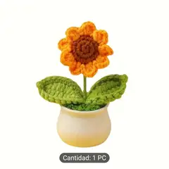 GENERICO - FLOR GIRASOL CON MACETA TEJIDO A CROCHET