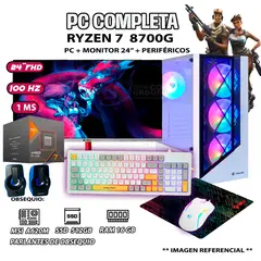 AMD - Computadora PC Completa Ryzen 7 8700G RAM DDR5 16GB SSD 500GB MONITOR 24" FULL HD