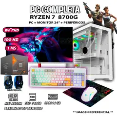 AMD - Computadora PC Completa Ryzen 7 8700G RAM DDR5 16GB SSD 500GB MONITOR 24" FULL HD
