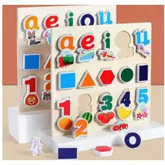 GENERICO - Rompecabezas de Encaje Madera Letras frutas y vocales