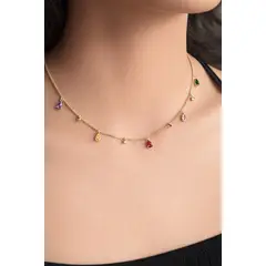 GENERICO - Collar dorado con zircones colgantes de colores