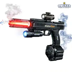 GENERICO - PISTOLA LANZA AGUA ELECTRICA CON LUZ RGB HUMO Y LINTERNA - NEGRO