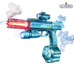 GENERICO - PISTOLA LANZA AGUA ELECTRICA CON LUZ RGB HUMO Y LINTERNA - AZUL