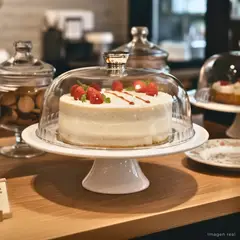 GENERICO - Porta Torta de Cerámica Loza Blanco con Tapa Acrílica de 23cm Expositor Pasteles Repostería Vitrina