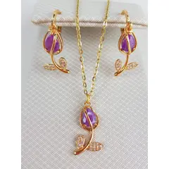 GENERICO - JUEGO DE COLLAR Y ARETES TULIPAN LILA