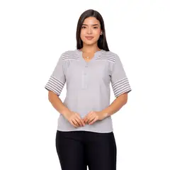 VICCI - Blusa mc Amunet lino negro estamp a rayas