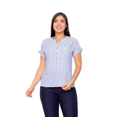 VICCI - Blusa mc Merit lino azul estampada