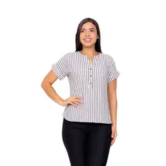 VICCI - Blusa mc Merit lino negro estampada