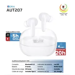 GENERICO - AUDIFONOS BLUETOOTH TWS MODELO AUT207 BLANCO MARCA 1HORA