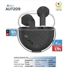 GENERICO - AUDIFONOS BLUETOOTH TWS, MODELO AUT209 NEGRO, MARCA 1HORA
