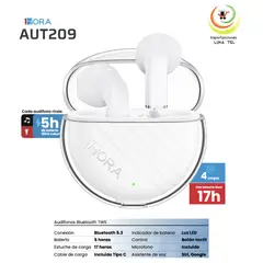 GENERICO - AUDIFONOS BLUETOOTH TWS, MODELO AUT209 BLANCO, MARCA 1HORA