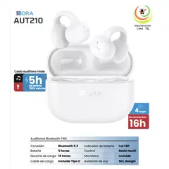 GENERICO - AUDIFONOS BLUETOOTH TWS, MODELO AUT210 NEGRO, MARCA 1HORA