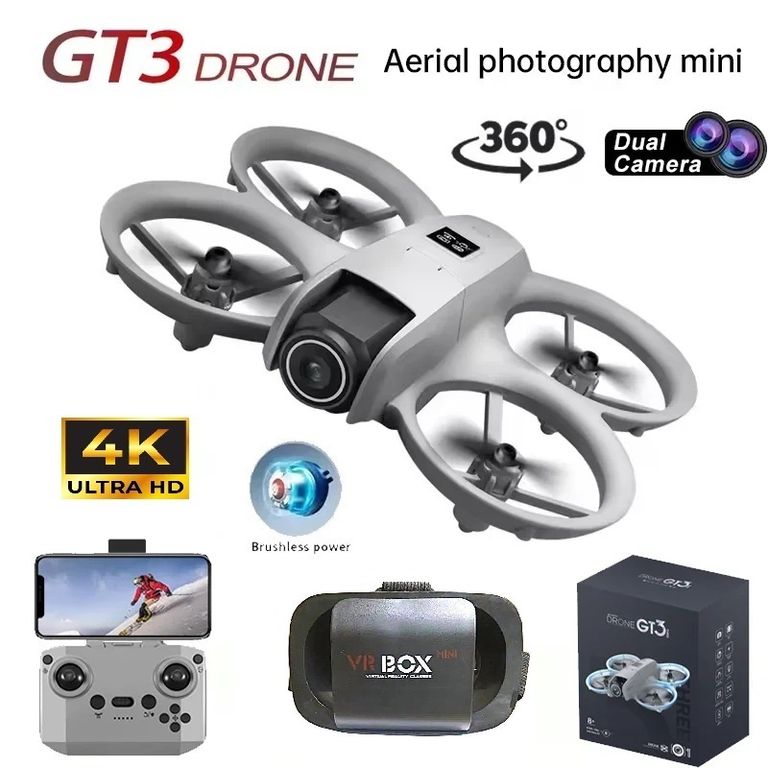 Dron GT3 Doble Cámara 4K Luces LED + CR + Lentes Realidad Virtual VR VideoHD Foto 4K Navidad Genieka