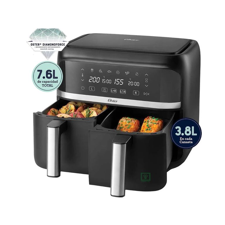 Freidora de aire dual Oster® de 7.6L con recubrimiento DiamondForce CKSTAF7MCDDF