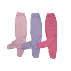 GENERICO - Pack x3 pantalones con pie de algodón bebés 3-6 meses