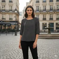 JACKMAN - Blusa de Seda Femenina Casual Negro Cód 801
