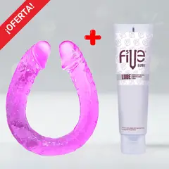 DR PINKY - Dildo Consolador Rosado Doble 50 x 4cm + Lubricante Five Base de Agua