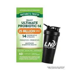 NATURE'S TRUTH - Prebióticos + Probióticos 25 mil millones CFU - 60 cápsulas - + Shaker