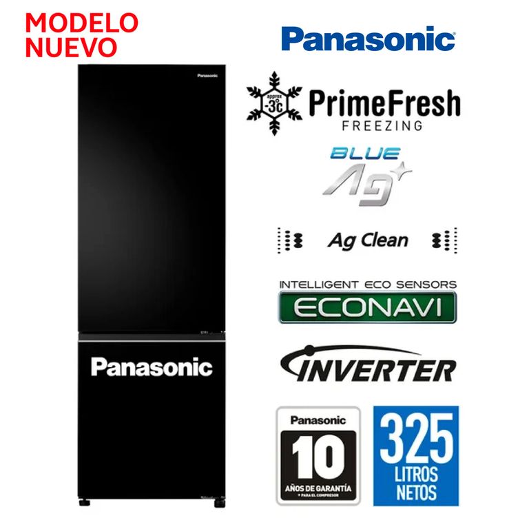 Refrigeradora Bottom Freezer NR-BV361BPKE Negro Espejado 325L