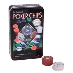GENERICO - SET POKER 100 FICHAS CAJA METAL POKER CHIPS JUEGOS