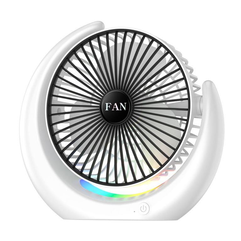 Ventilador de Escritorio RGB Tipo Luna Silencioso con 3 Velocidades Ajustables y Luz Ambiental