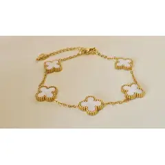 GENERICO - Pulsera Dorada con 5 Tréboles blancos