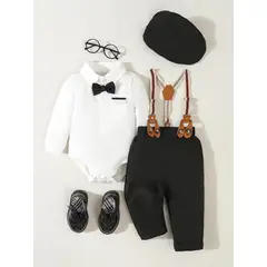 GENERICO - Traje Terno de Niño bebe - Pantalon+ Boddy+Corbata+Tirante+ Boina