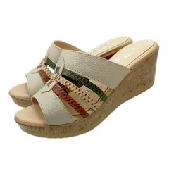 GENERICO - Sandalias sueco de cuero con taco cuña