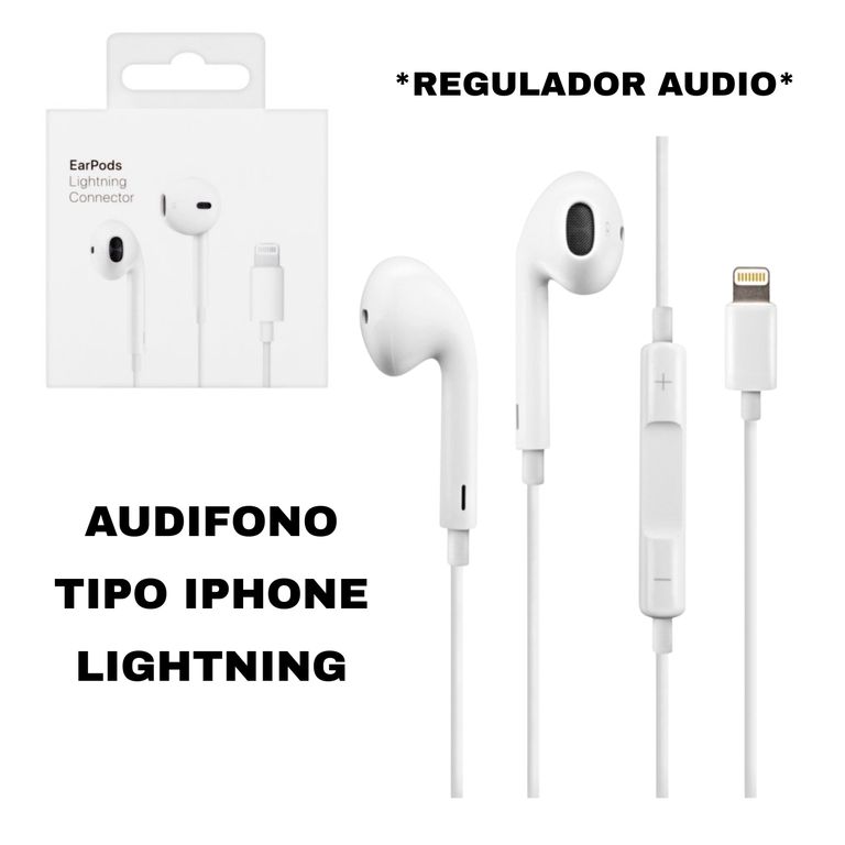 AUDÍFONO CABLE TIPO LIGHTNING IPHONE CON CONTROL DE AUDIO BLANCO CAJA