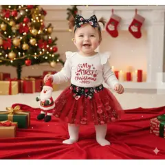 GENERICO - VESTIDO NAVIDAD PARA BEBE NIÑA -3 PIEZAS