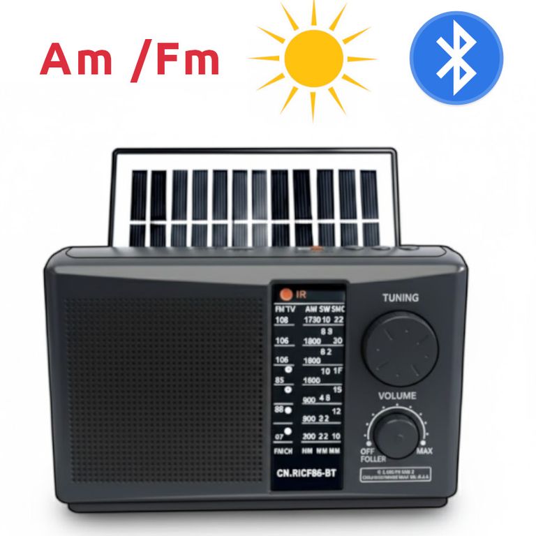 RADIO EMERGENCIA RECARGABLE PANEL SOLAR AM FM BT PARLANTE LINTERNA