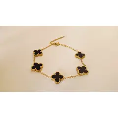 GENERICO - Pulsera Dorada con 5 Tréboles negros