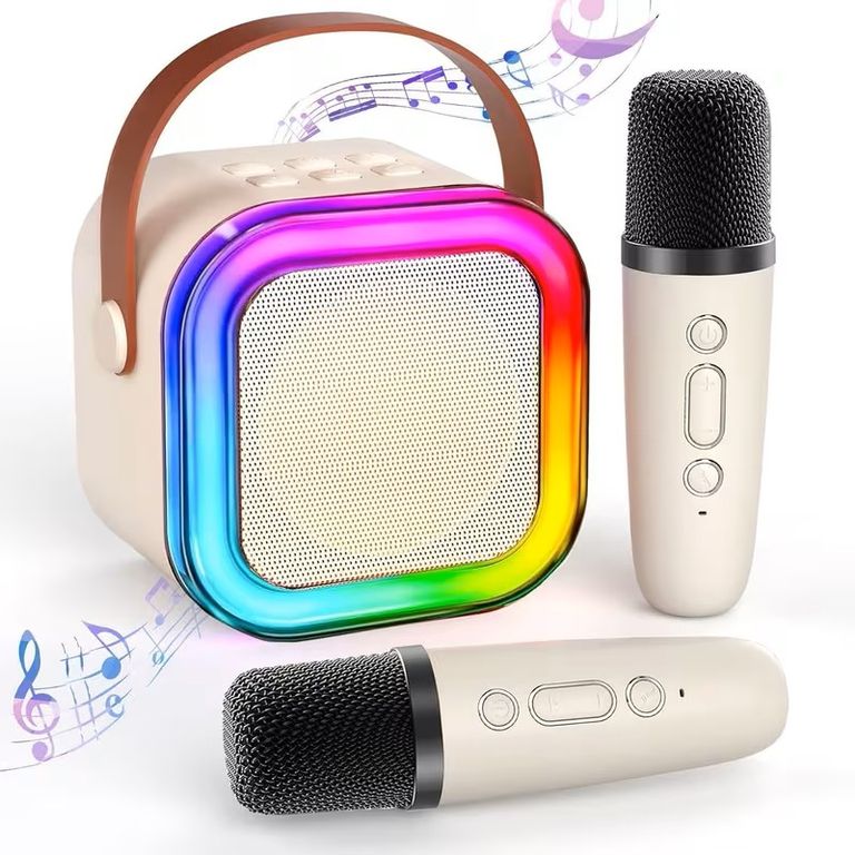 Parlante Karaoke Portátil Bluetooth con Luces RGB + Microfonos