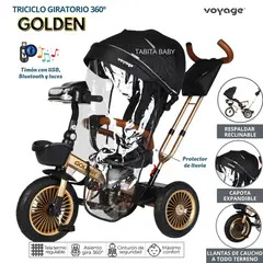 VOYAGE - Triciclo con Asiento Giratorio Musical y luces GOLDEN Negro