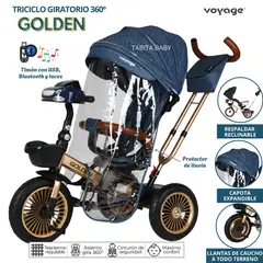 VOYAGE - Triciclo con Asiento Giratorio Musical y luces GOLDEN Azul
