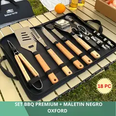GENERICO - Set Parrillero Grande 18 pc para Parrilla en Madera y Acero