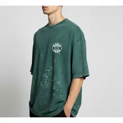 CKAST PERU - Polo Oversize Acid Wash Verde Hombre Algodón Streetwear Logo Clásico